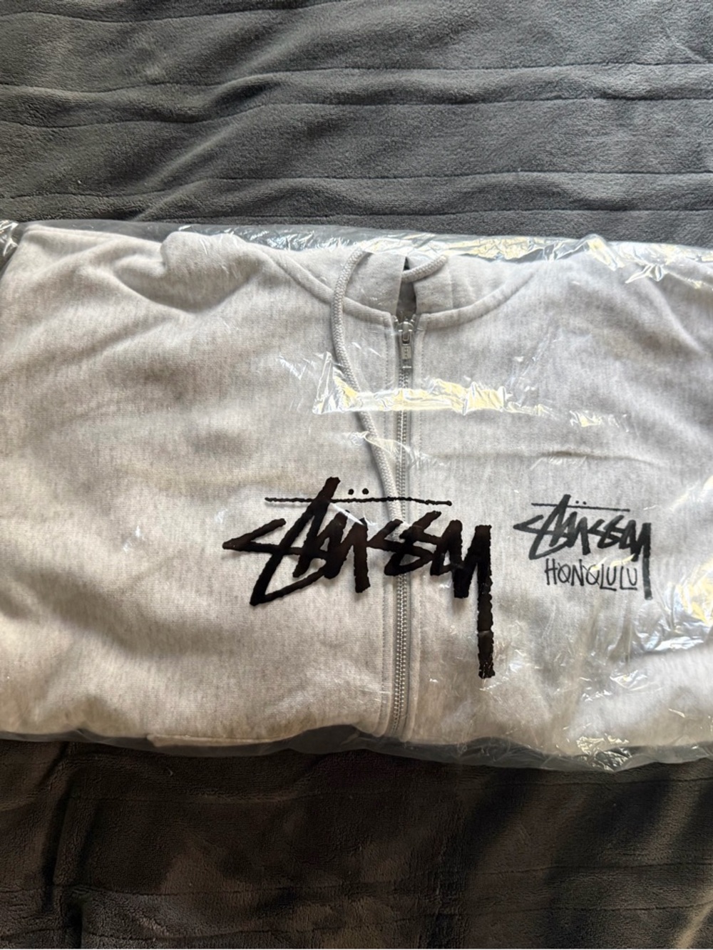 Stussy Ash Heather Zip Hoodie in Light Gray
